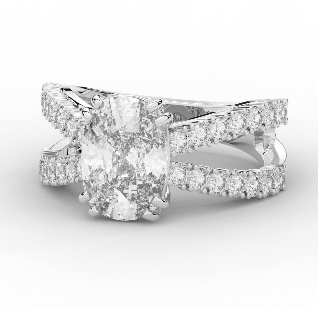 3.75CT.TW CUSHION LAB DIAMOND SPLIT BAND ENGAGEMENT RING - Nazarelle