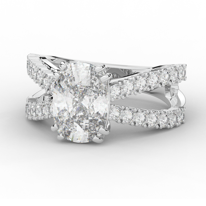 3.75CT.TW CUSHION LAB DIAMOND SPLIT BAND ENGAGEMENT RING - Nazarelle