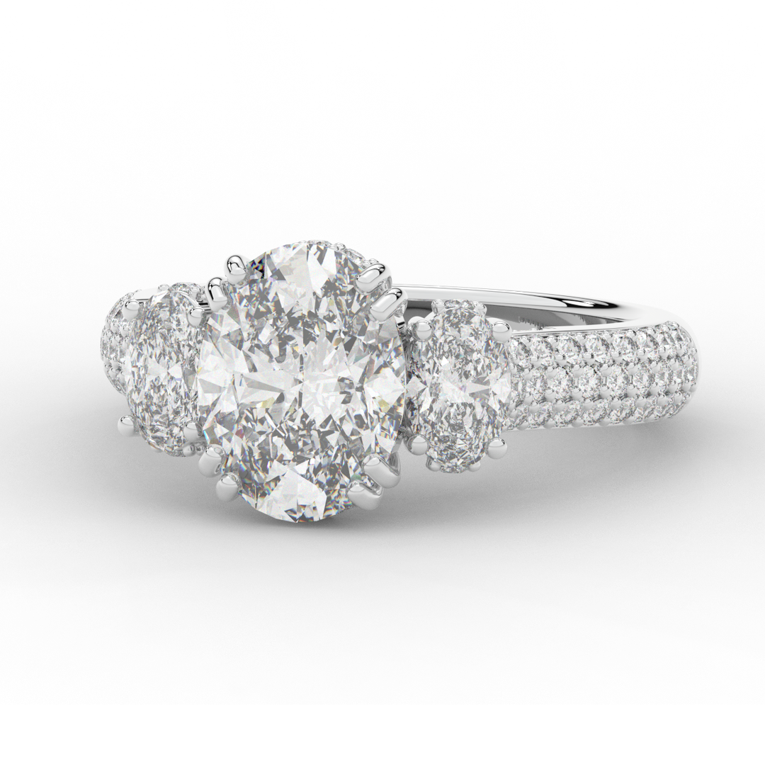 3.70CT.TW OVAL LAB DIAMOND 3 STONE ENGAGEMENT RING - Nazarelle