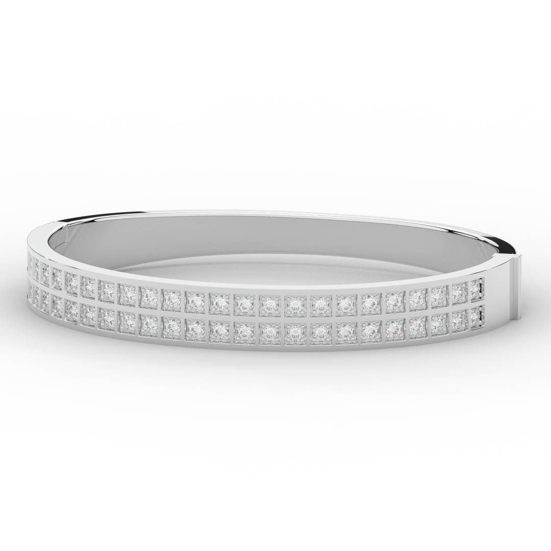 2.00CT.TW ROUND LAB TWO ROW DIAMOND BANGLE - Nazarelle