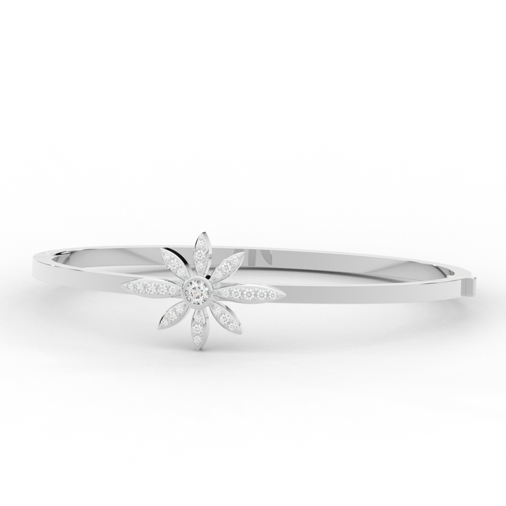 0.40CT.TW ROUND LAB BEZEL AND PRONG SET FLOWER DIAMOND BANGLE - Nazarelle