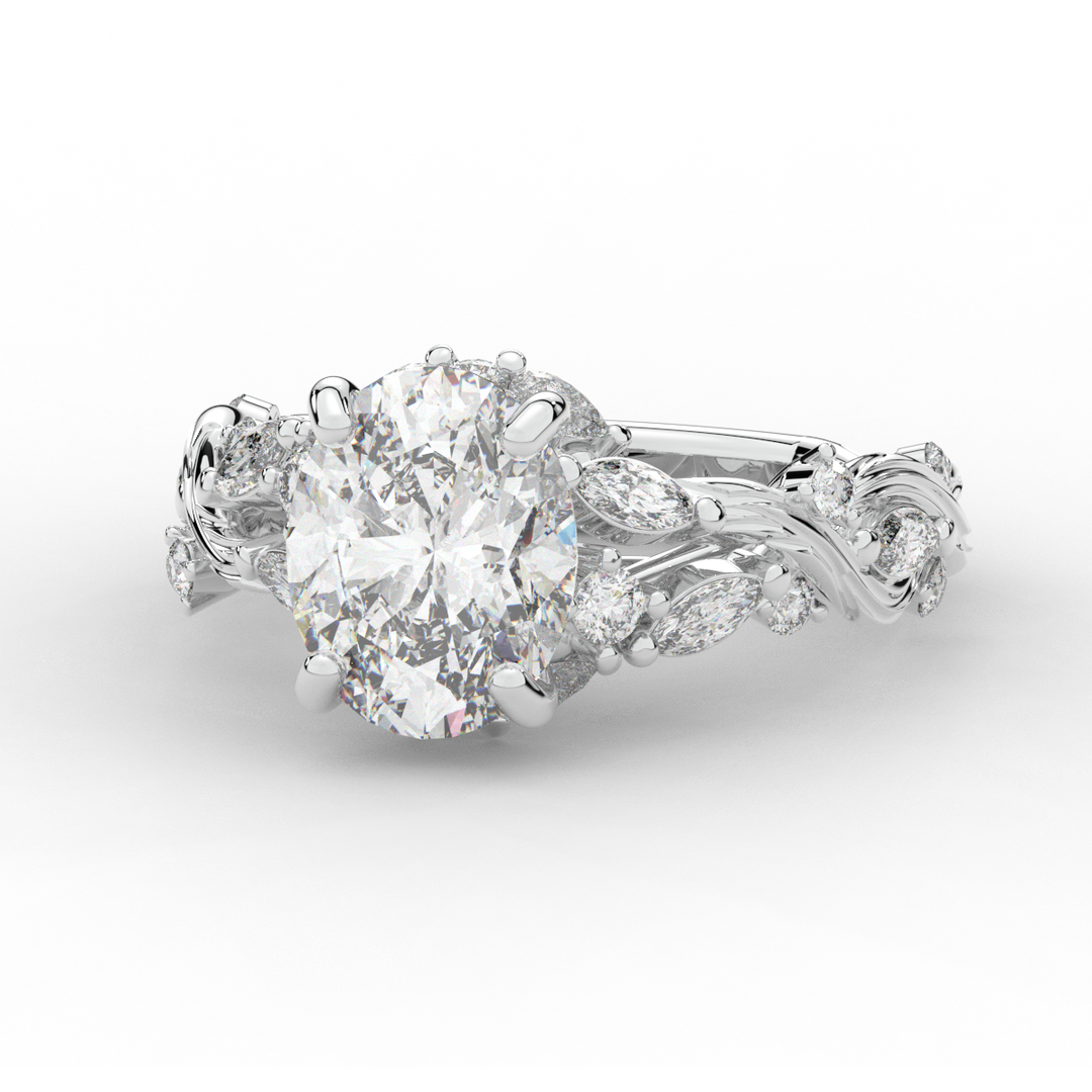 2.60CT.TW OVAL LAB DIAMOND STYLIZED VINE AND TREE BARK FINISH ENGAGEMENT RING - Nazarelle