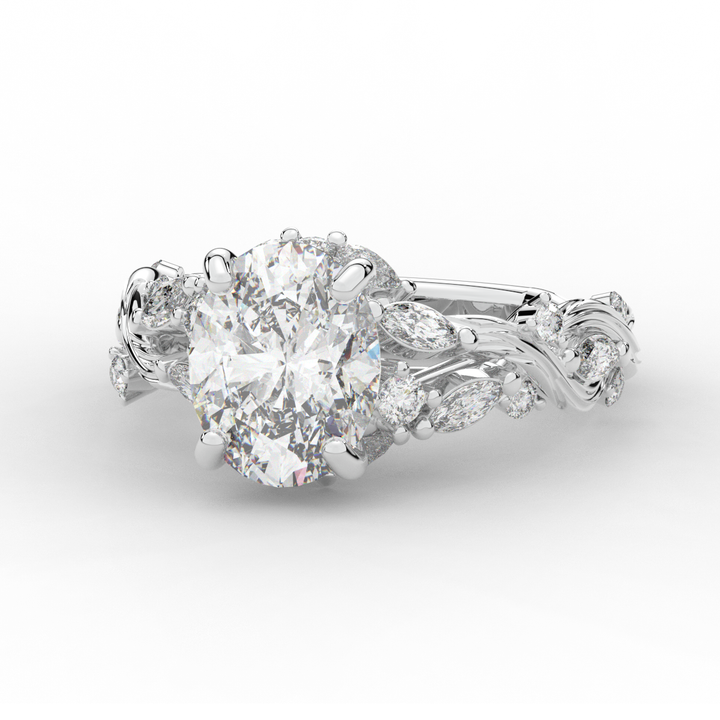 2.60CT.TW OVAL LAB DIAMOND STYLIZED VINE AND TREE BARK FINISH ENGAGEMENT RING - Nazarelle
