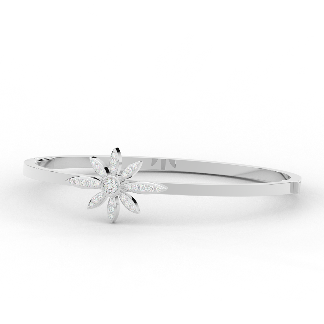 0.40CT.TW ROUND LAB BEZEL AND PRONG SET FLOWER DIAMOND BANGLE - Nazarelle