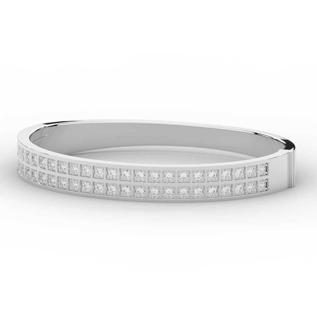 2.00CT.TW ROUND LAB TWO ROW DIAMOND BANGLE - Nazarelle