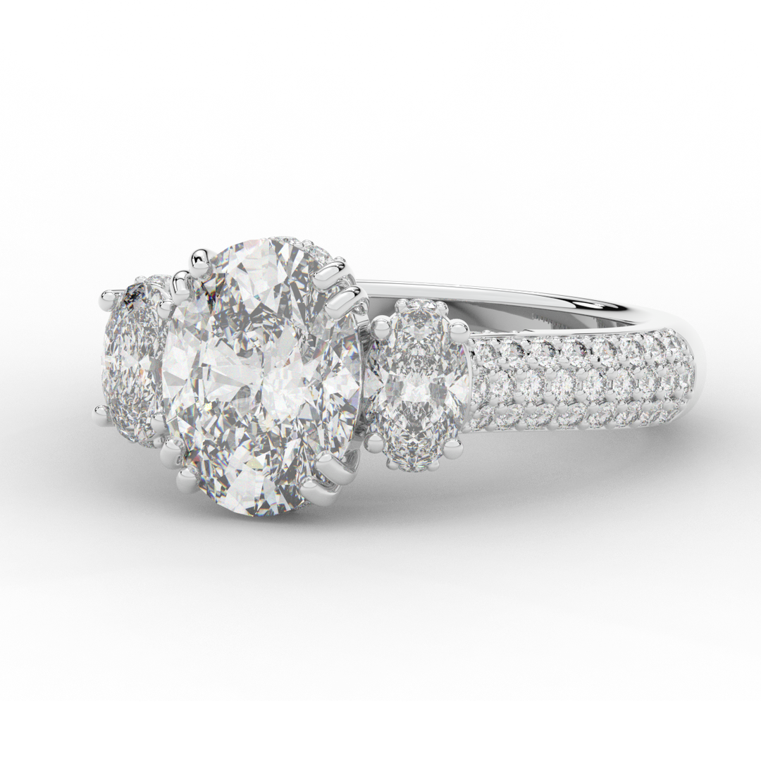 3.70CT.TW OVAL LAB DIAMOND 3 STONE ENGAGEMENT RING - Nazarelle