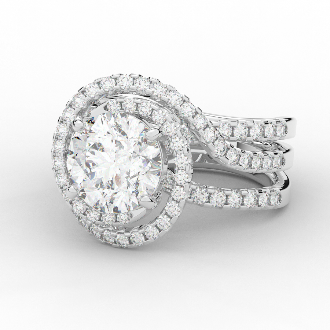 3.90CT.TW ROUND LAB DIAMOND TWIST HALO ENGAGEMENT RING - Nazarelle
