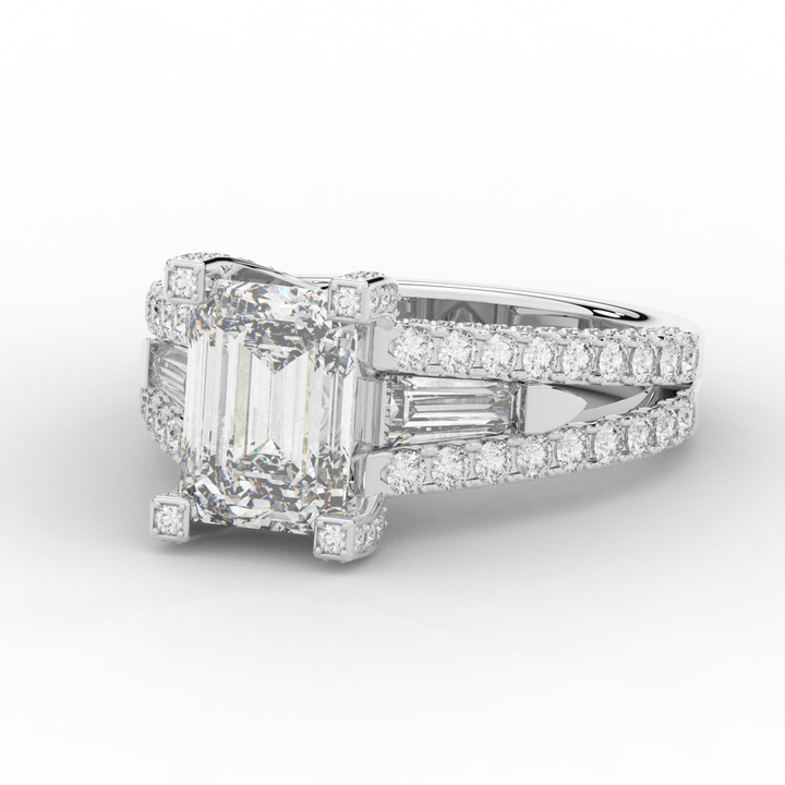 4.60CT.TW EMERALD CUT LAB DIAMOND SPLIT SHANK ENGAGEMENT RING - Nazarelle