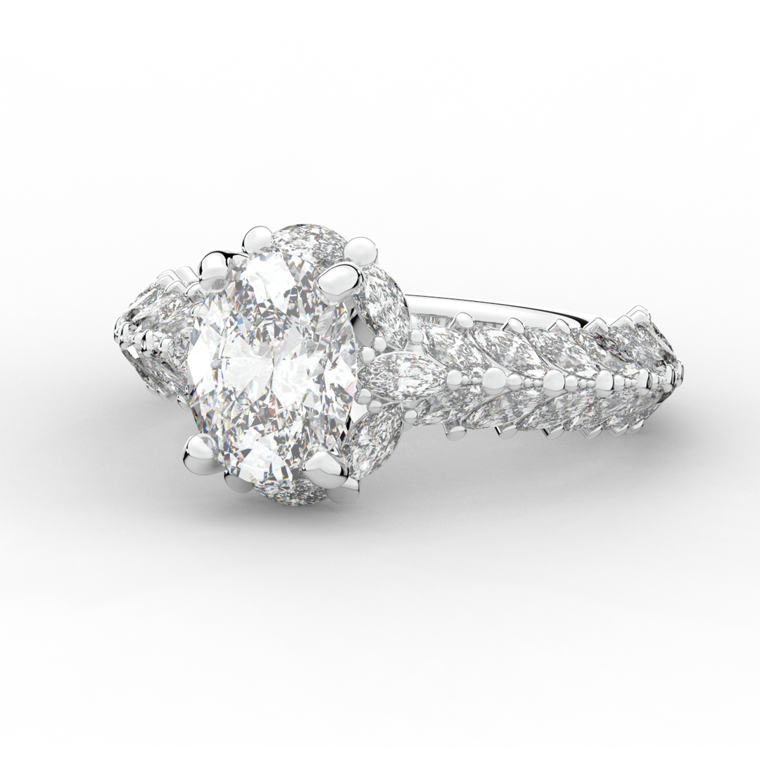3.10CT.TW OVAL LAB DIAMOND HALO ENGAGEMENT RING - Nazarelle