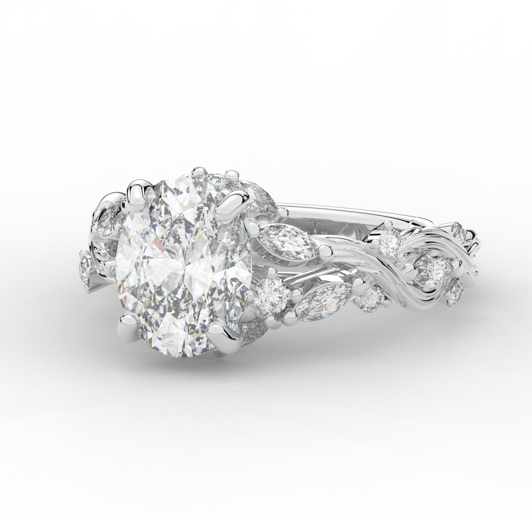 2.60CT.TW OVAL LAB DIAMOND STYLIZED VINE AND TREE BARK FINISH ENGAGEMENT RING - Nazarelle