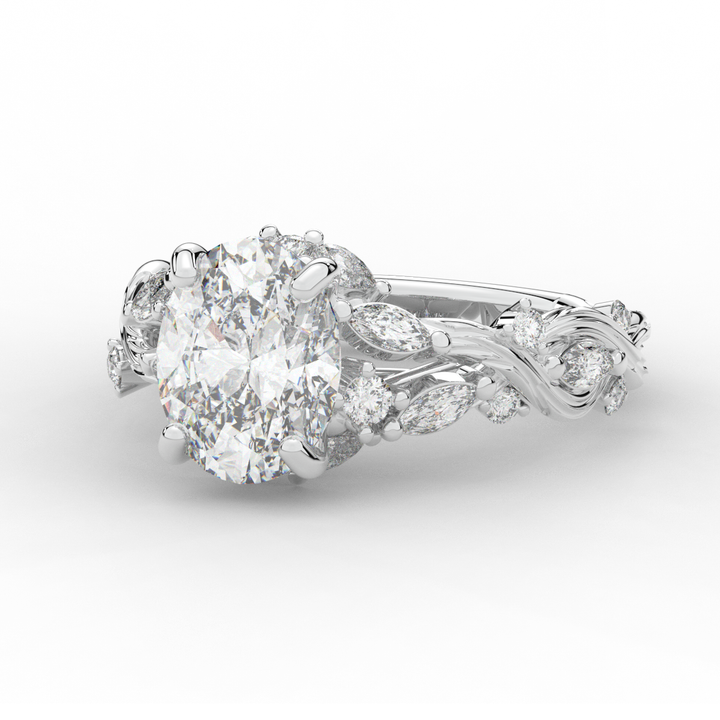 2.60CT.TW OVAL LAB DIAMOND STYLIZED VINE AND TREE BARK FINISH ENGAGEMENT RING - Nazarelle