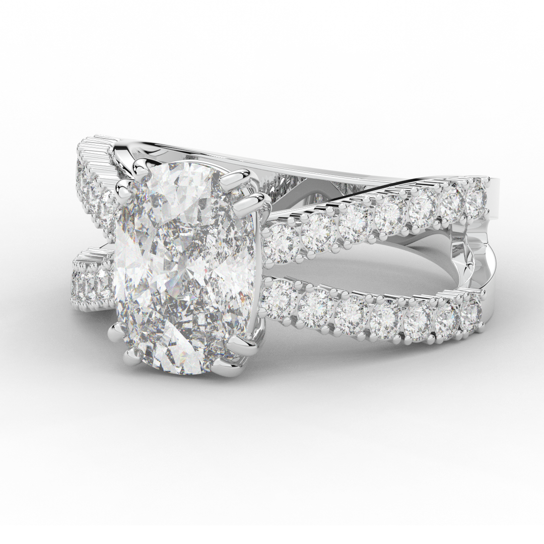 3.75CT.TW CUSHION LAB DIAMOND SPLIT BAND ENGAGEMENT RING - Nazarelle