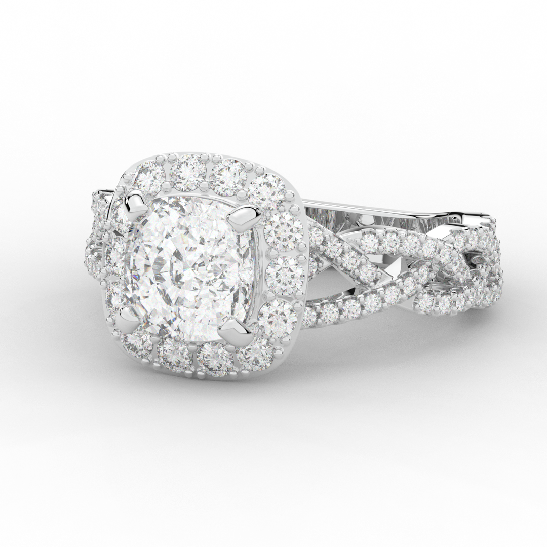 2.70CT.TW CUSHION LAB DIAMOND HALO TRIPLE TWIST ENGAGEMENT RING - Nazarelle