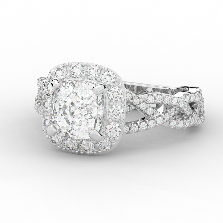 2.70CT.TW CUSHION LAB DIAMOND HALO TRIPLE TWIST ENGAGEMENT RING - Nazarelle