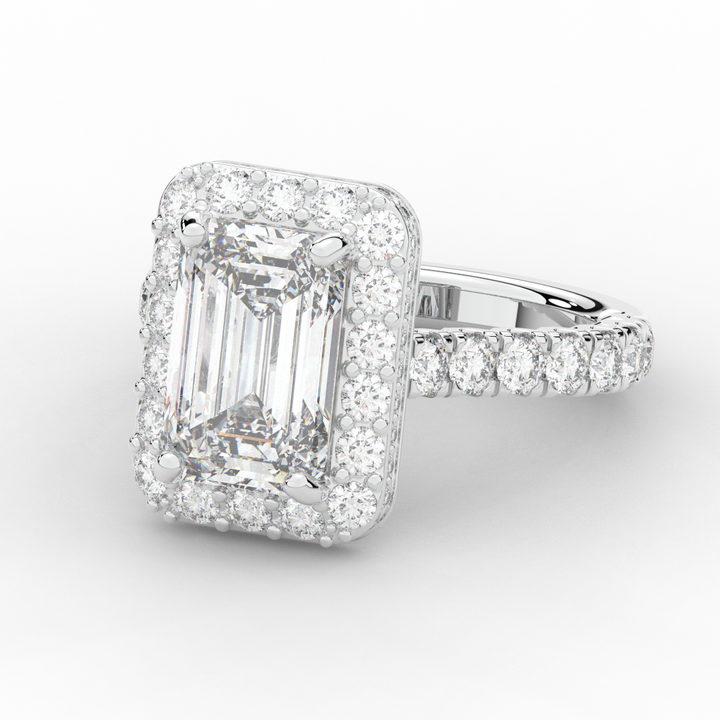 4.50CT.TW EMERALD CUT LAB DIAMOND HALO ENGAGEMENT RING - Nazarelle