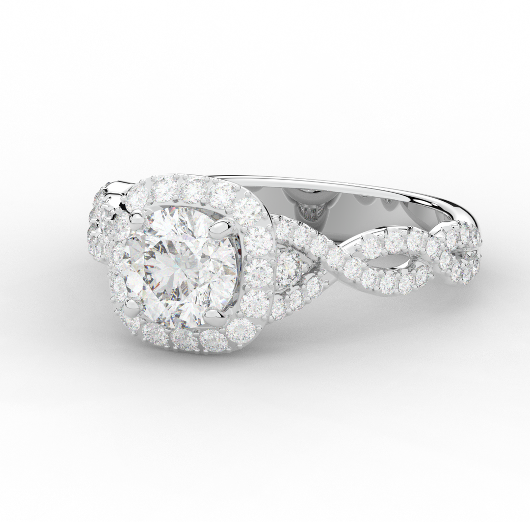 1.60CT.TW ROUND LAB DIAMOND HALO TWIST ENGAGEMENT RING - Nazarelle