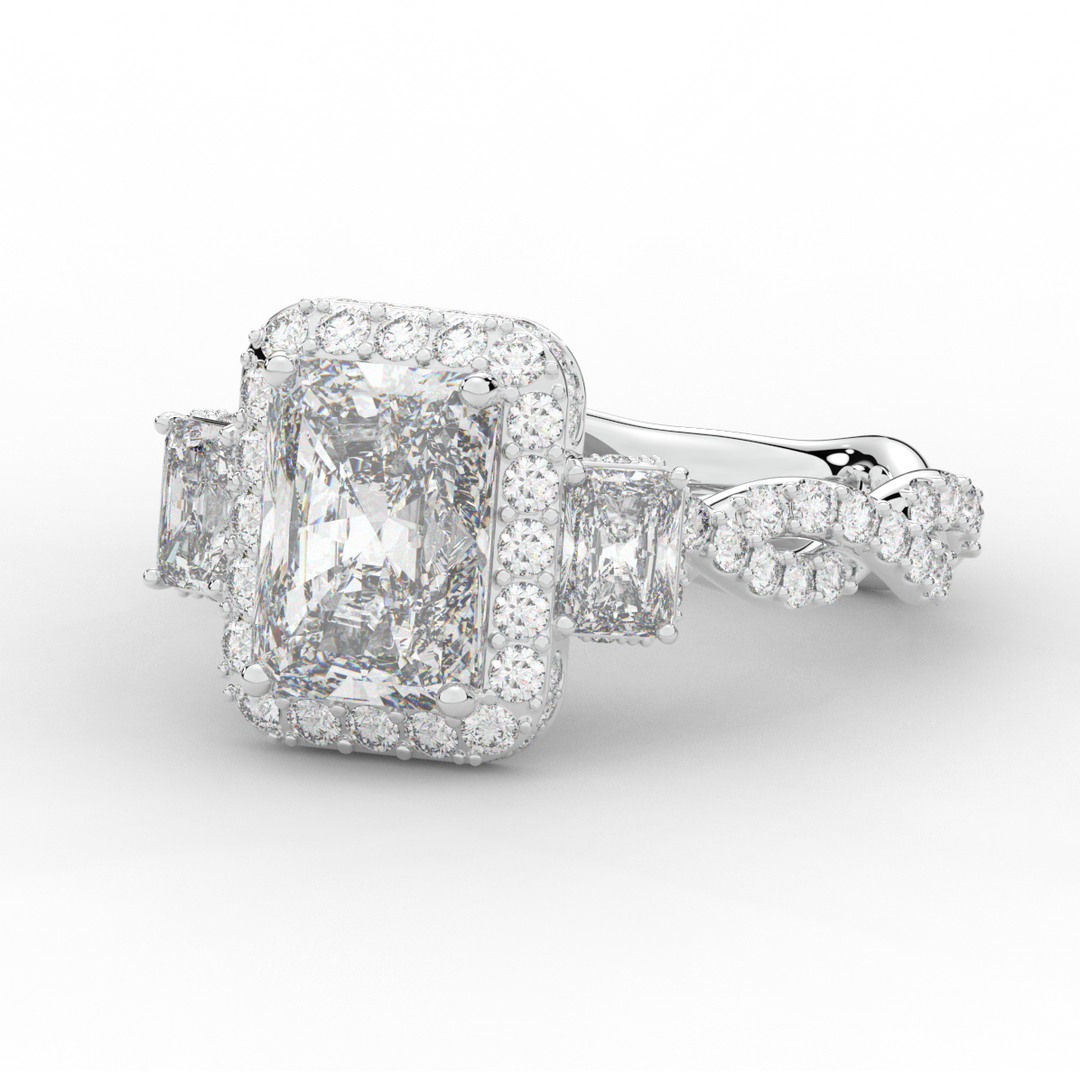 4.70CT.TW RADIANT LAB DIAMOND 3 STONE ENGAGEMENT RING - Nazarelle