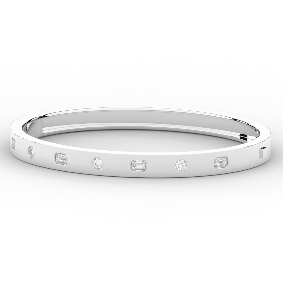 1.00CT.TW ROUND AND EMERALD CUT LAB DIAMOND BEZEL SET BANGLE - Nazarelle