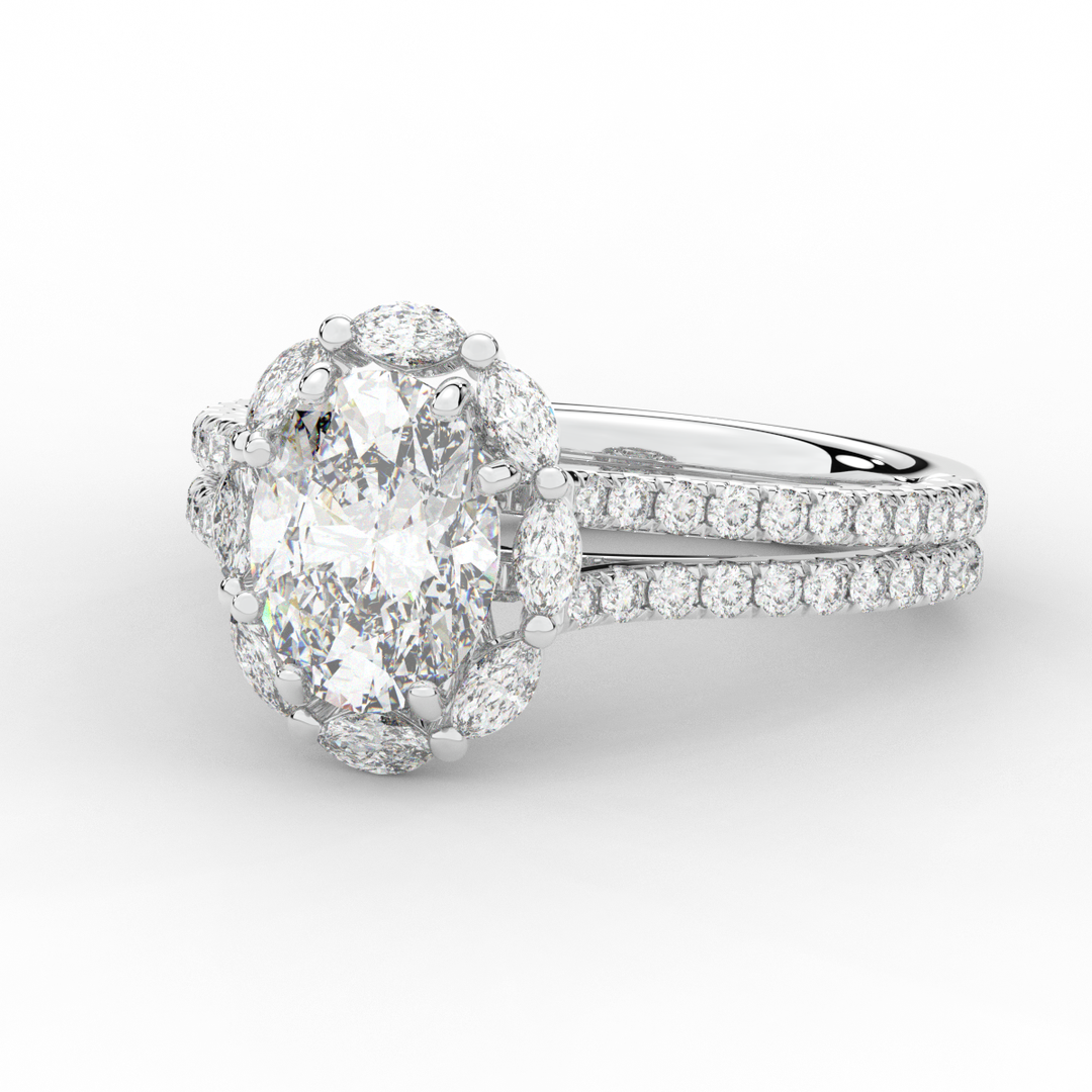 2.30CT.TW OVAL LAB DIAMOND HALO SPLIT SHANK ENGAGEMENT RING - Nazarelle