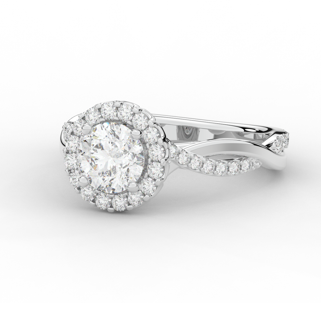 1.35CT.TW ROUND LAB DIAMOND HALO TWIST BAND ENGAGEMENT RING - Nazarelle