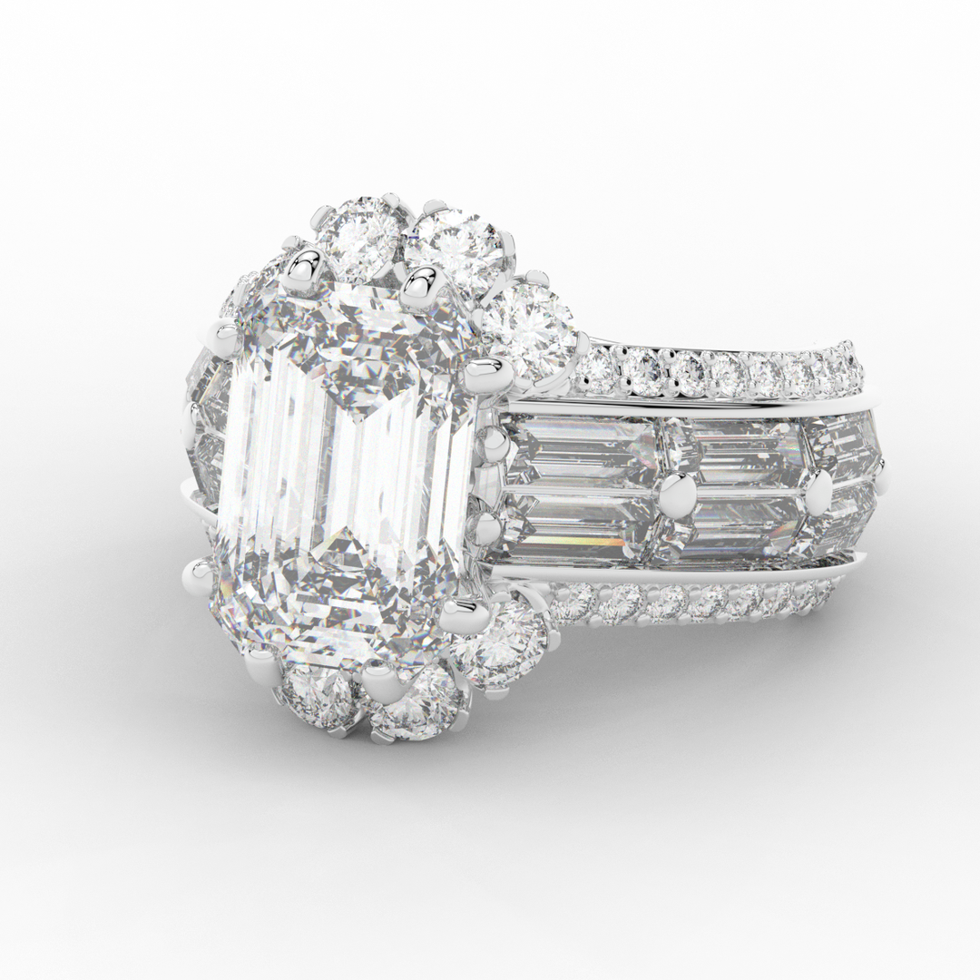 8.25CT.TW EMERALD CUT LAB DIAMOND HALO ENGAGEMENT RING - Nazarelle