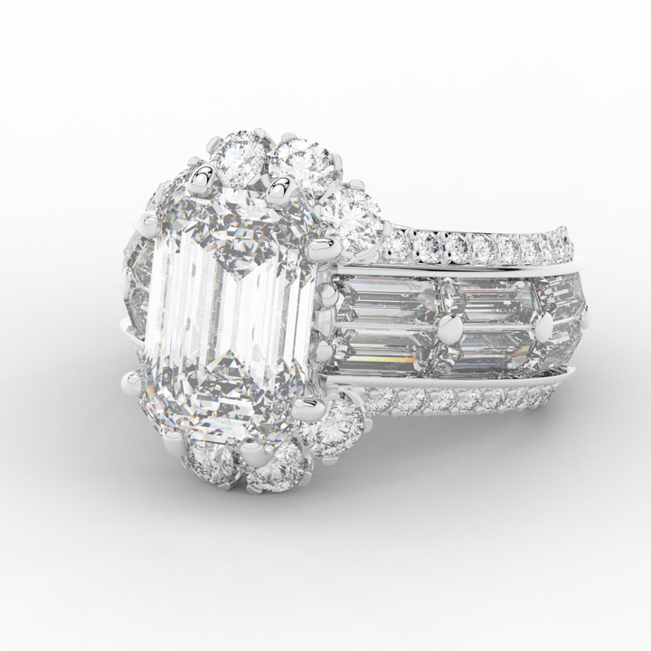 8.25CT.TW EMERALD CUT LAB DIAMOND HALO ENGAGEMENT RING - Nazarelle