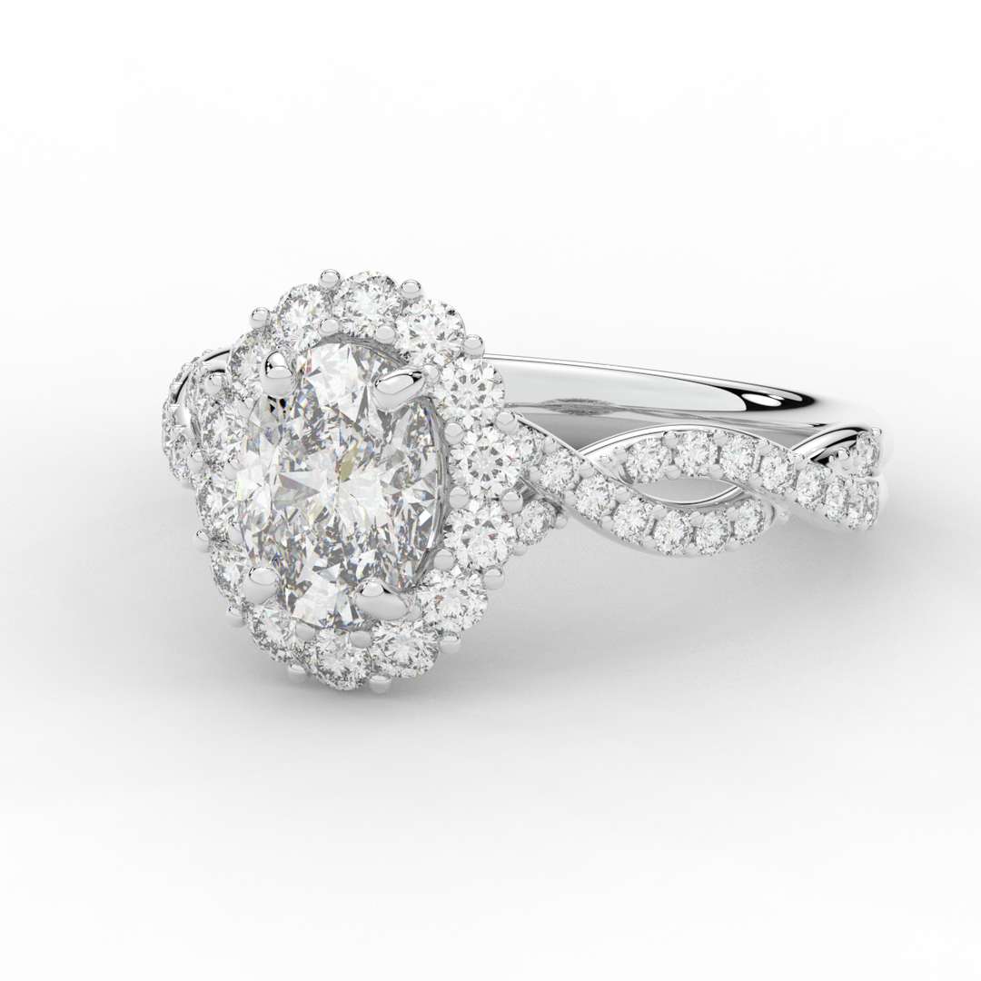 1.75CT.TW OVAL LAB DIAMOND HALO TWIST BAND ENGAGEMENT RING - Nazarelle
