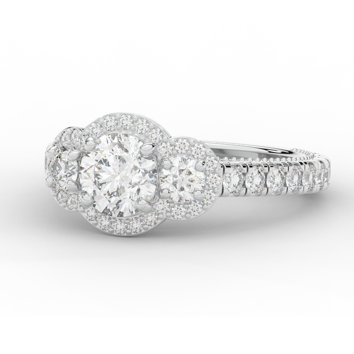 2.15CT.TW ROUND LAB DIAMOND 3 STONE HALO ENGAGEMENT RING - Nazarelle