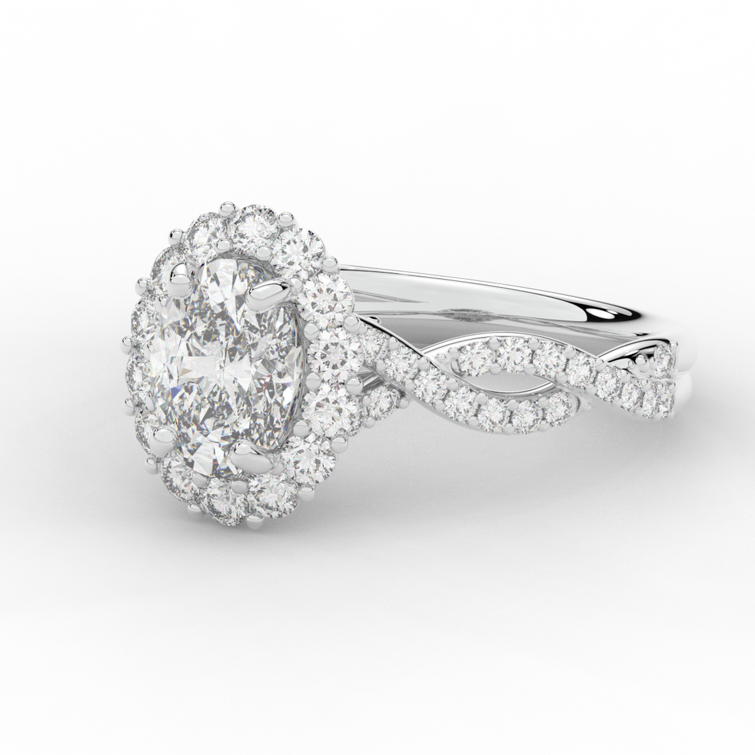 1.75CT.TW OVAL LAB DIAMOND HALO TWIST BAND ENGAGEMENT RING - Nazarelle