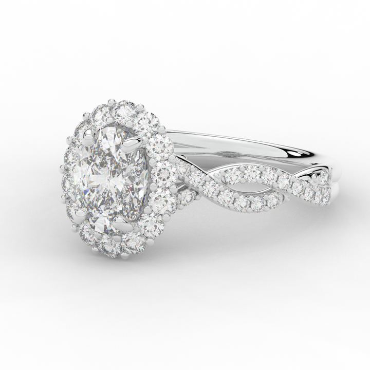 1.75CT.TW OVAL LAB DIAMOND HALO TWIST BAND ENGAGEMENT RING - Nazarelle