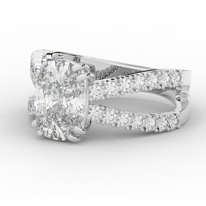 3.75CT.TW CUSHION LAB DIAMOND SPLIT BAND ENGAGEMENT RING - Nazarelle
