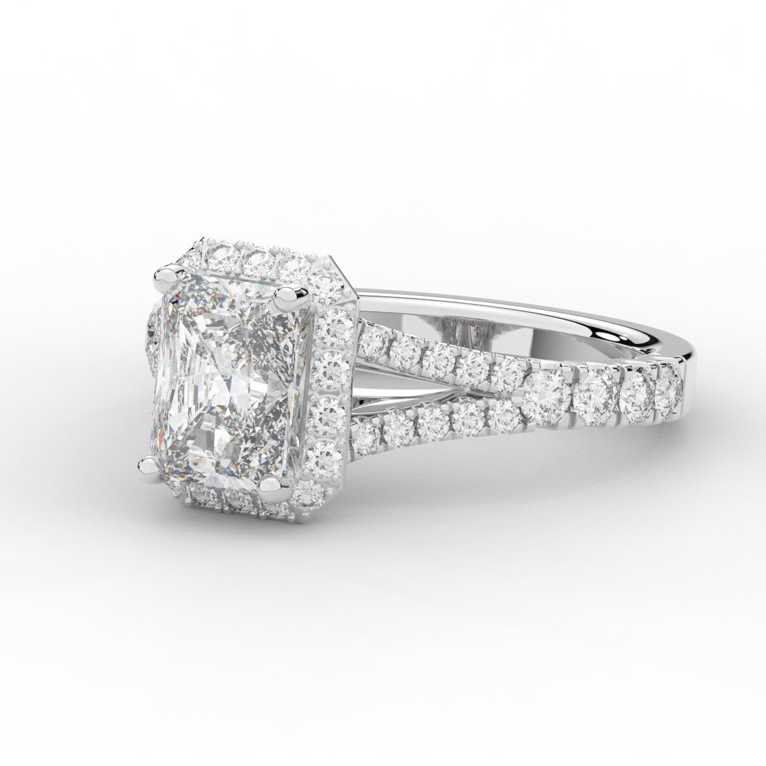 2.60CT.TW RADIANT LAB DIAMOND SPLIT SHANK HALO ENGAGEMENT RING - Nazarelle