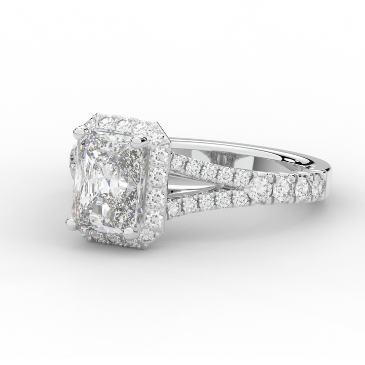 2.60CT.TW RADIANT LAB DIAMOND SPLIT SHANK HALO ENGAGEMENT RING - Nazarelle