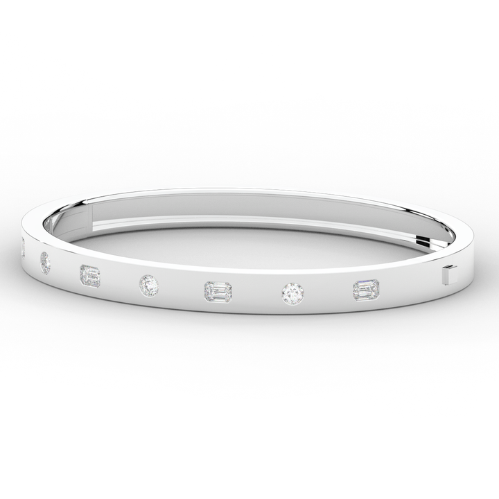 1.00CT.TW ROUND AND EMERALD CUT LAB DIAMOND BEZEL SET BANGLE - Nazarelle