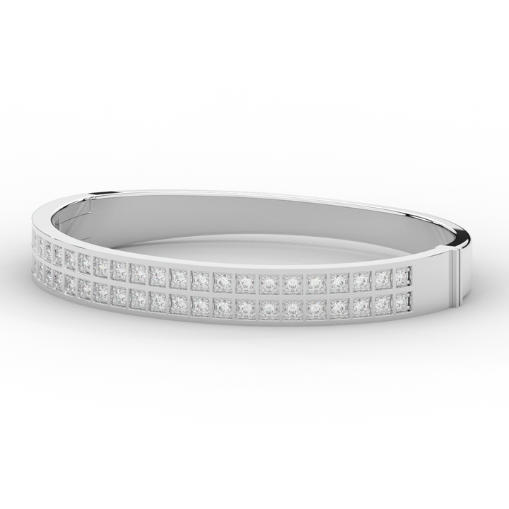 2.00CT.TW ROUND LAB TWO ROW DIAMOND BANGLE - Nazarelle