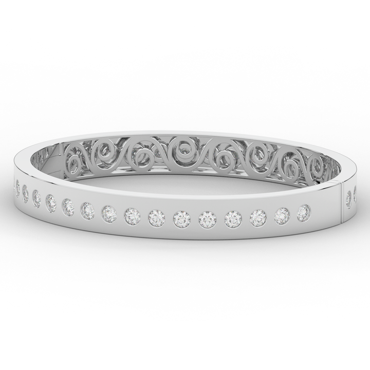 4.50CT.TW ROUND LAB DIAMOND ETERNITY BEZEL SET BANGLE - Nazarelle