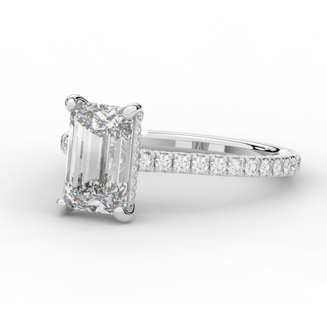 3.50CT.TW EMERALD CUT LAB DIAMOND UNDERHALO SOLITAIRE ENGAGEMENT RING - Nazarelle
