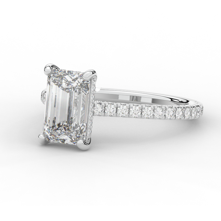 3.50CT.TW EMERALD CUT LAB DIAMOND UNDERHALO SOLITAIRE ENGAGEMENT RING - Nazarelle