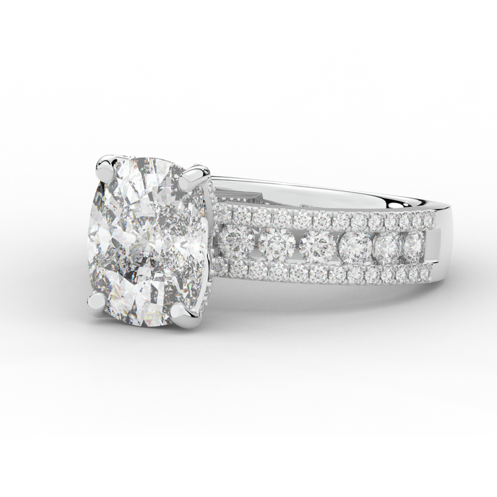 3.95CT.TW CUSHION LAB DIAMOND SOLITAIRE ENGAGEMENT RING - Nazarelle