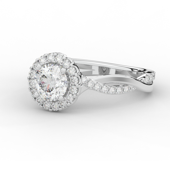 1.35CT.TW ROUND LAB DIAMOND HALO TWIST BAND ENGAGEMENT RING - Nazarelle