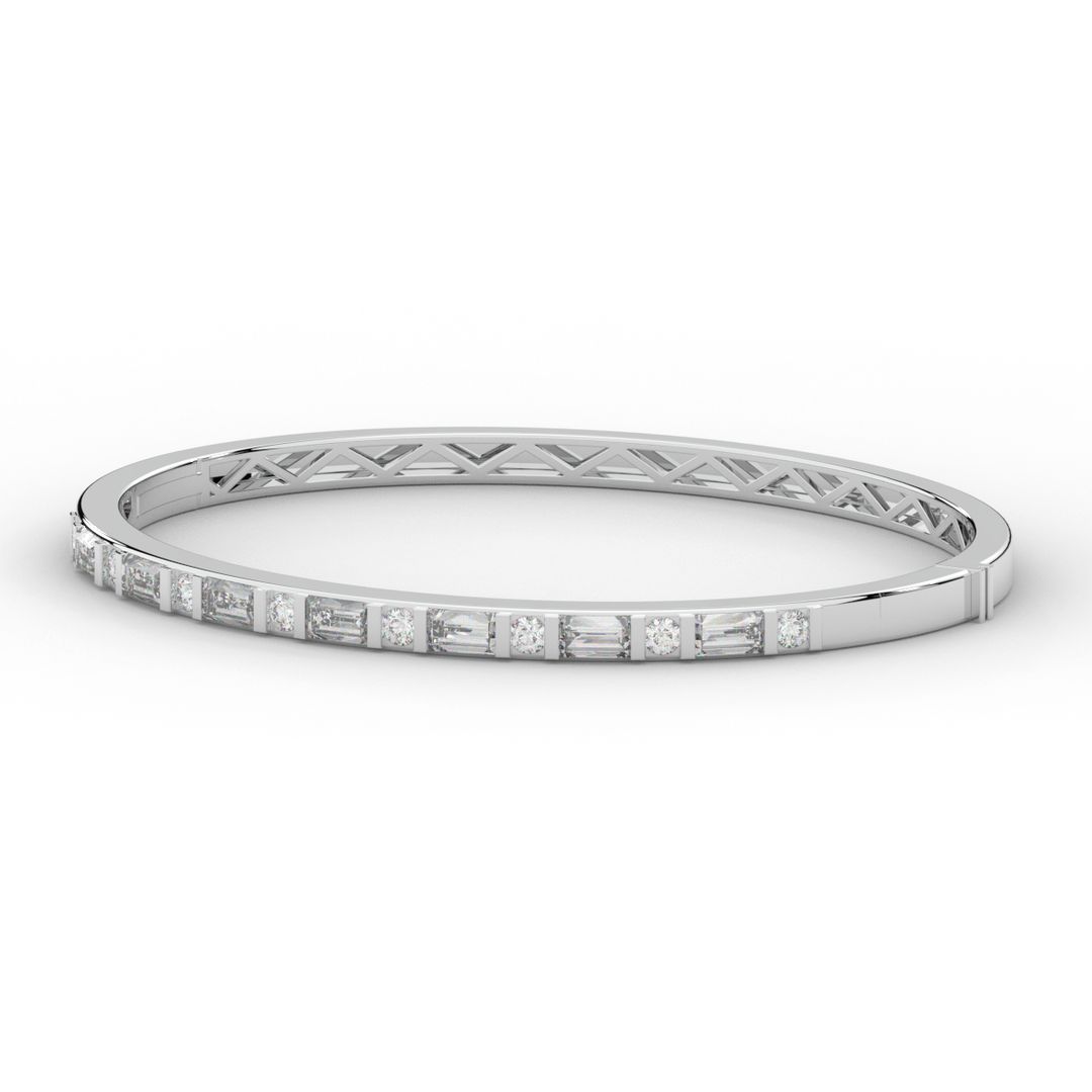 2.75CT.TW ROUND AND EMERALD CUT LAB DIAMOND SHARED PRONG BANGLE - Nazarelle