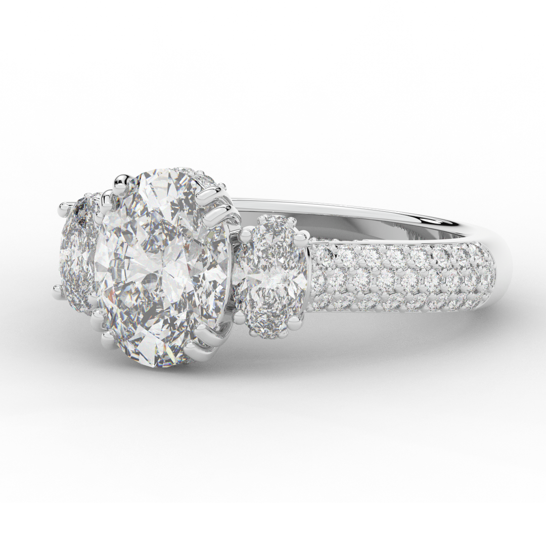3.70CT.TW OVAL LAB DIAMOND 3 STONE ENGAGEMENT RING - Nazarelle