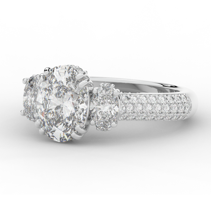 3.70CT.TW OVAL LAB DIAMOND 3 STONE ENGAGEMENT RING - Nazarelle