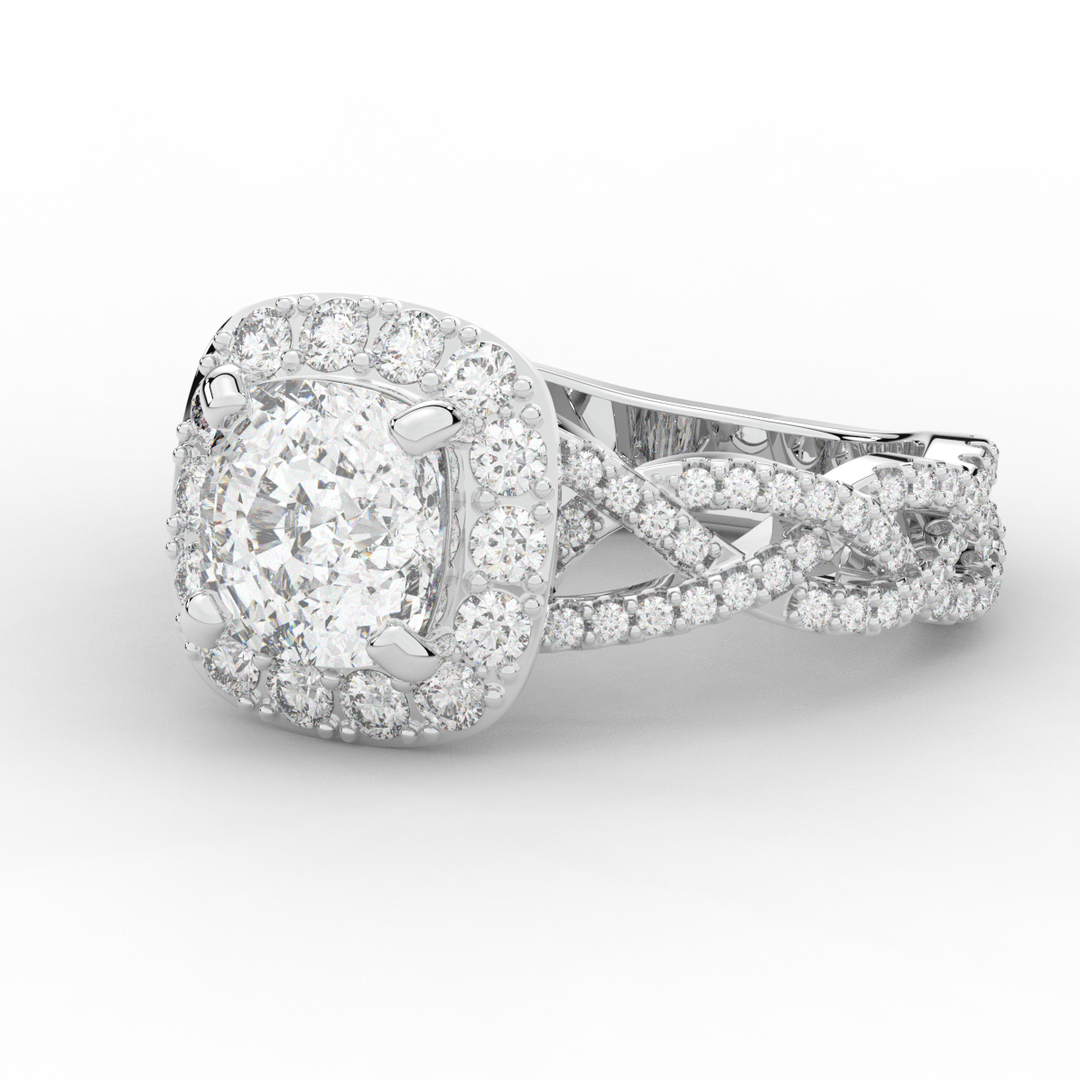 2.70CT.TW CUSHION LAB DIAMOND HALO TRIPLE TWIST ENGAGEMENT RING - Nazarelle