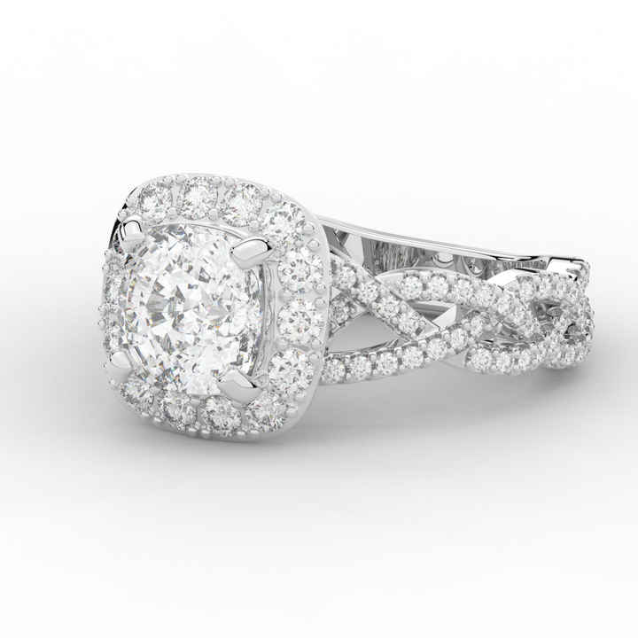 2.70CT.TW CUSHION LAB DIAMOND HALO TRIPLE TWIST ENGAGEMENT RING - Nazarelle