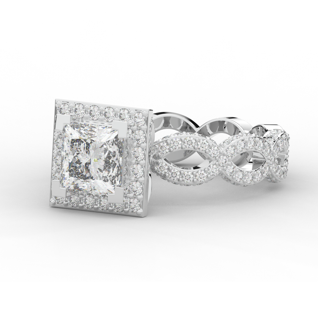 2.40CT.TW PRINCESS LAB DIAMOND HALO ENGAGEMENT RING - Nazarelle