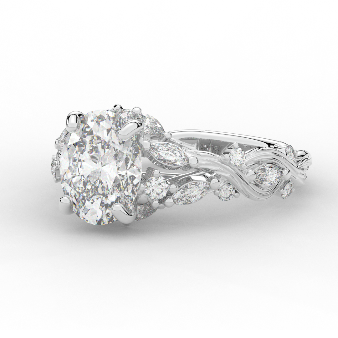 2.60CT.TW OVAL LAB DIAMOND STYLIZED VINE AND TREE BARK FINISH ENGAGEMENT RING - Nazarelle