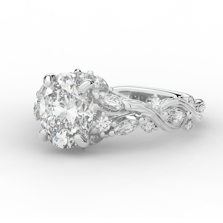 2.60CT.TW OVAL LAB DIAMOND STYLIZED VINE AND TREE BARK FINISH ENGAGEMENT RING - Nazarelle