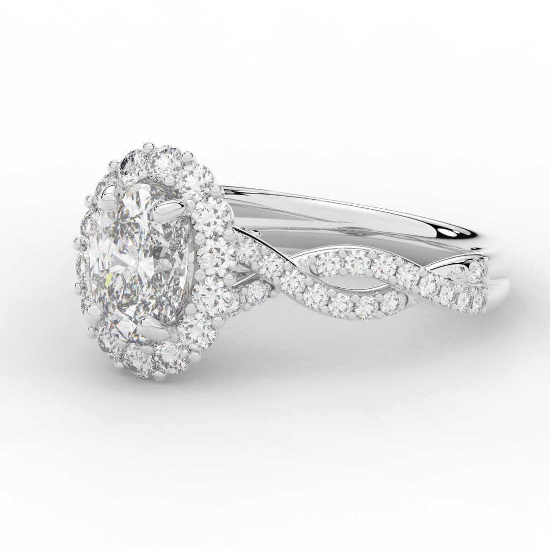 1.75CT.TW OVAL LAB DIAMOND HALO TWIST BAND ENGAGEMENT RING - Nazarelle