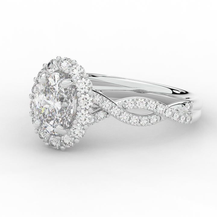 1.75CT.TW OVAL LAB DIAMOND HALO TWIST BAND ENGAGEMENT RING - Nazarelle